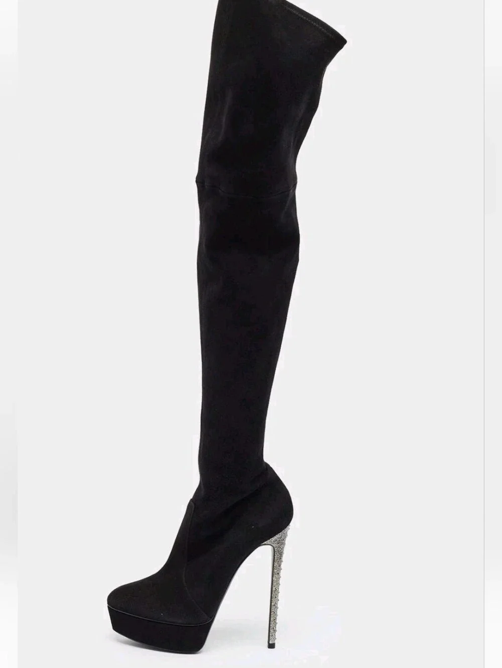 Casadei Black Over-the-Knee Crystal Heel Platform Boots